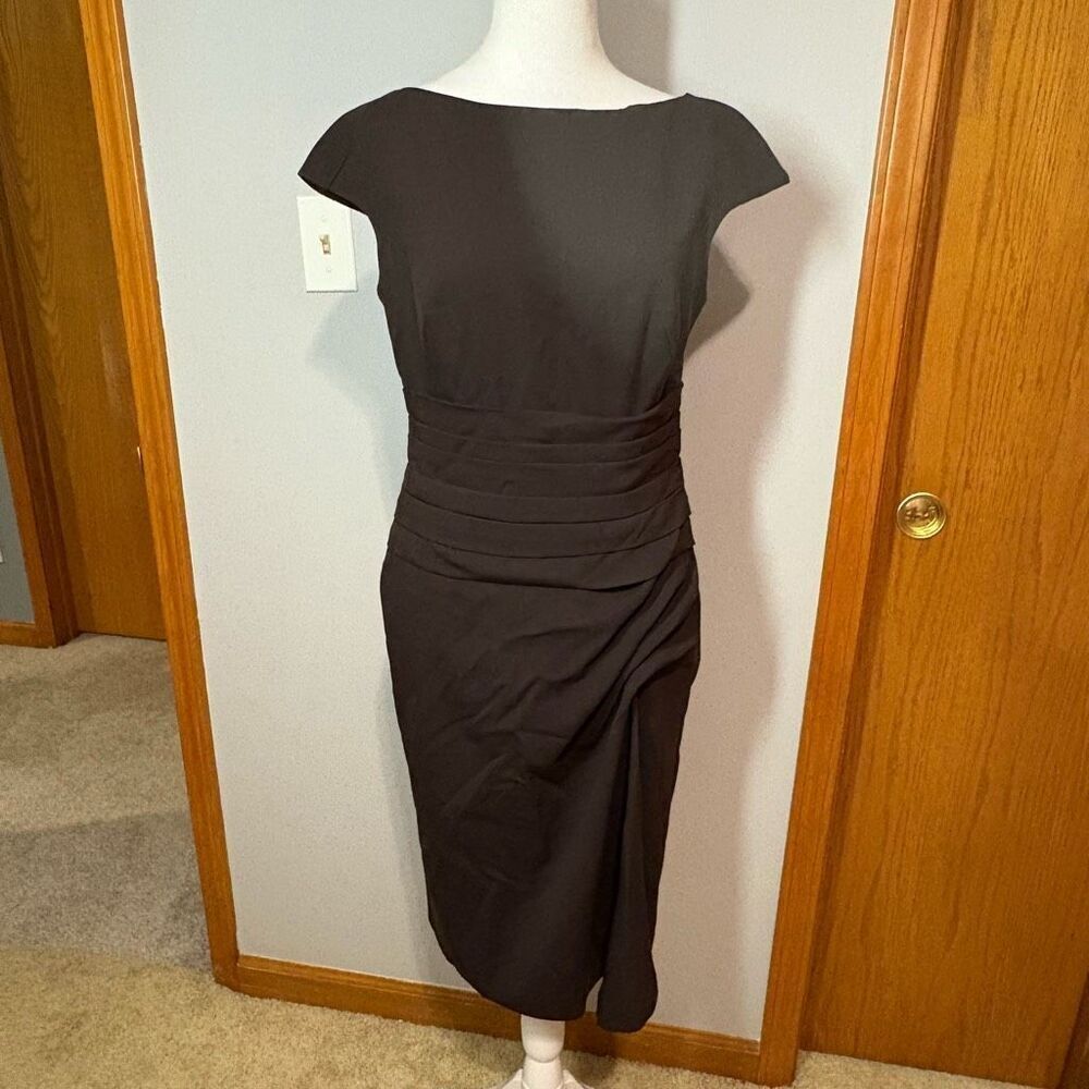 Escada side ruched wool blend cap sleeve dark brown/black dress size EU36 or S